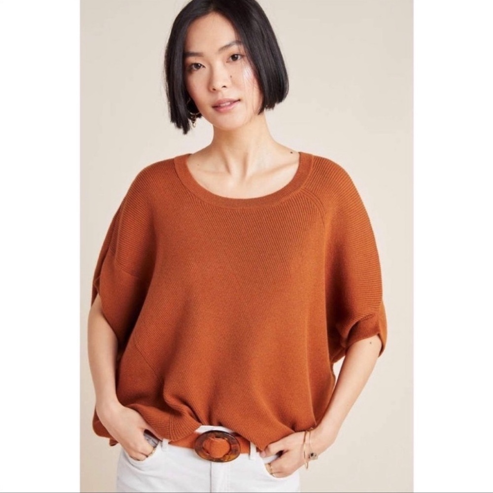 Anthropologie Women’s Vanessa‎ Knit Poncho Sweater Rust Color Pullover Oversized